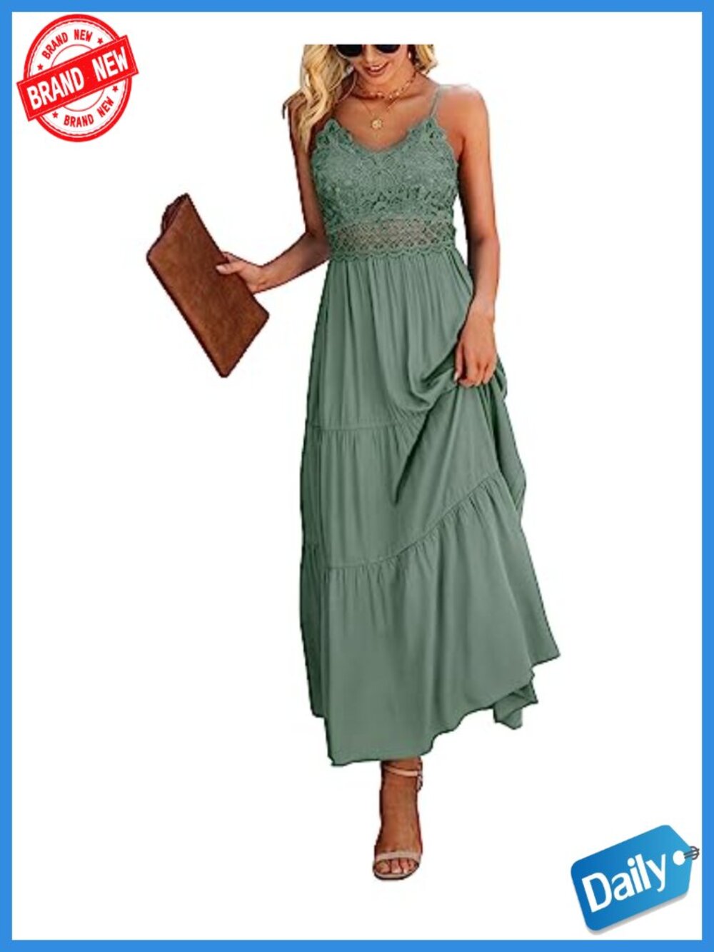 Women's Crochet Lace Maxi Dress Beach Vacation Wedding Guest Spaghetti Strap